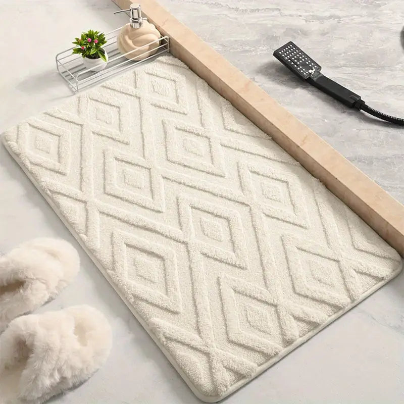 Microfiber Bath Mat: Diamond Jacquard, Non-Slip, Absorbent Rug