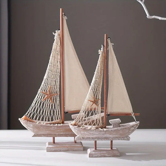 Wooden Sailboat Decor - Vintage Nautical Accent Piece