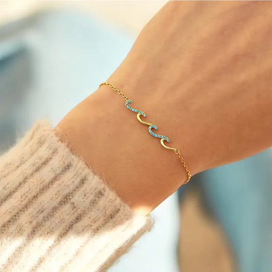 Boho Wave Bracelet Silver Cubic Zirconia CZ Gift