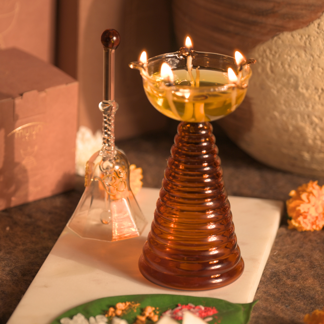 Glass Ringing Bell Candle Holder - Modern Diya Design