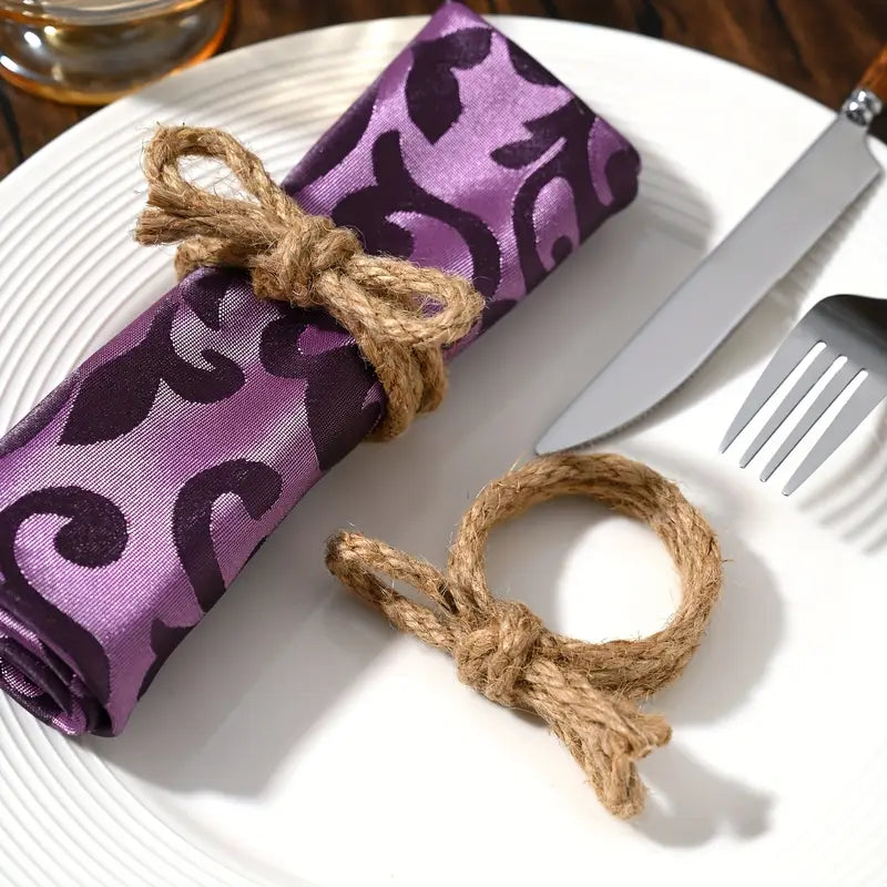 Jute Napkin Rings 12pc - Braided Bow Flower Nautical Table Decor