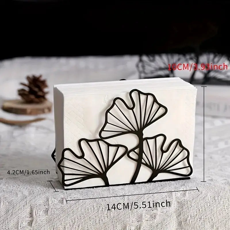 Ginkgo Leaf Napkin Holder - Metal Table Tissue Organizer