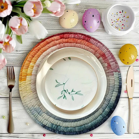 Bohemian Ombre Placemats Set - Round, Non-Slip, Wipe Clean