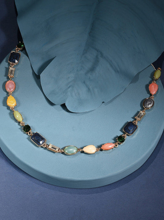 Gold Plated Necklace – Fashion Jewelry – Alloy, Blue Accent – 52cm Length