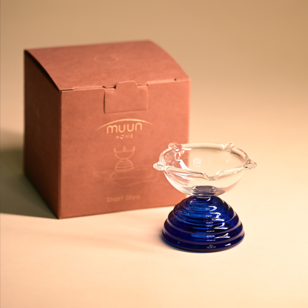 Glass Tea Light Candle Holder - Modern Diya Design