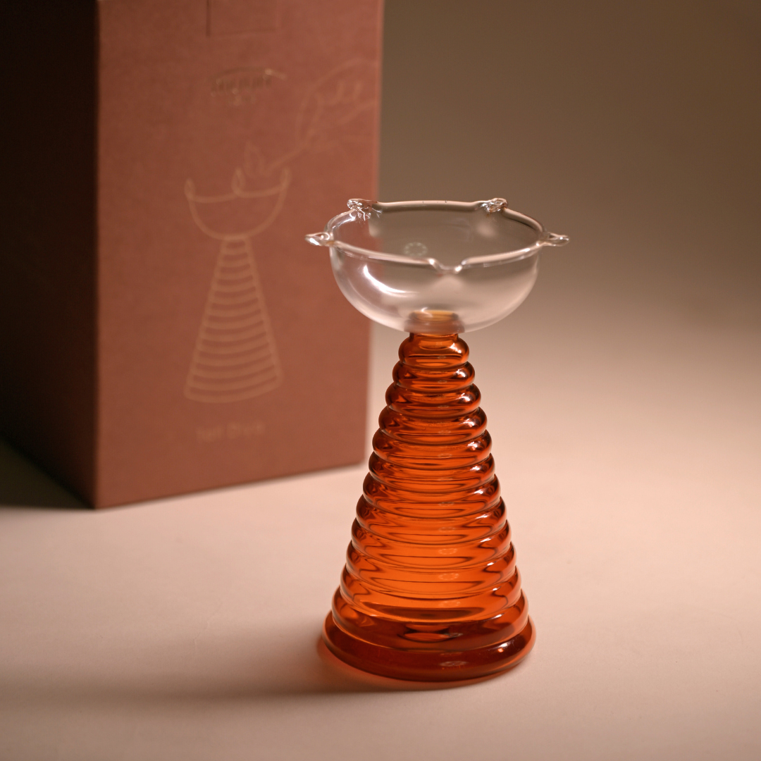 Glass Diya Candle Holder - Tall, Tea Light
