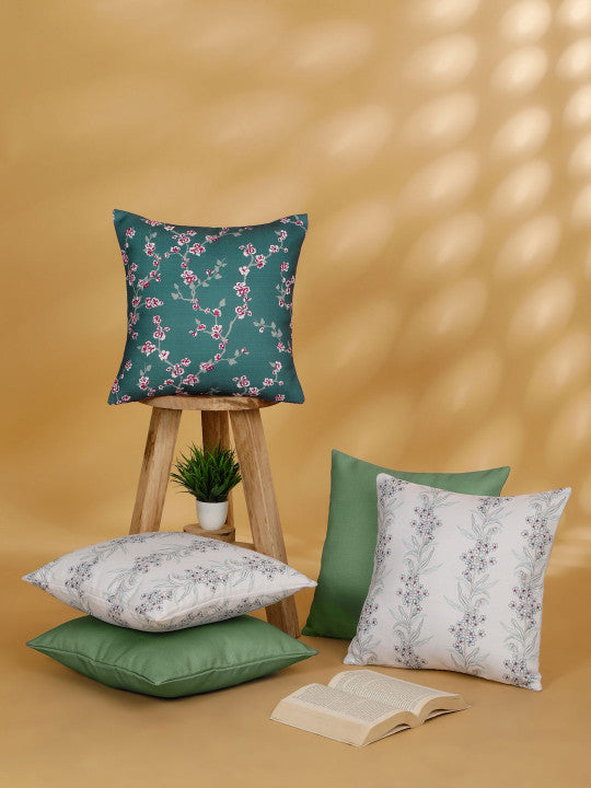 Floral Pattern Cushion Covers – Decorative Soft Furnishing – Polycotton, Concealed Zip – 5-Piece Set