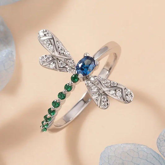 Blue Gem Dragonfly Ring - 925 Silver Women's Jewelry Gift