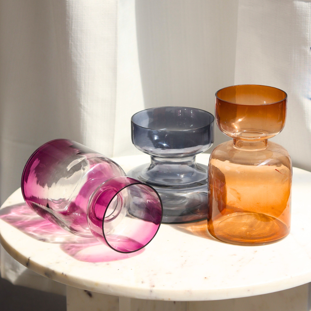 Handblown Tinted Glass Vase - Haze Brown, Largemouth, Two Sizes