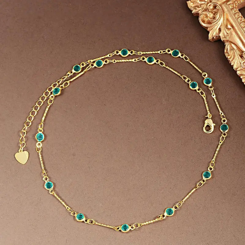 Turquoise Necklace Blue Zirconia Bead Chain Elegant Jewelry