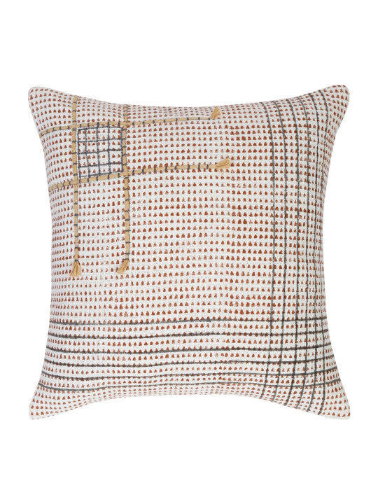 Set of 2 - Geometric Pattern Cushion Covers – Durable Cotton Fabric – Off-White & Brown – 45x45 cm