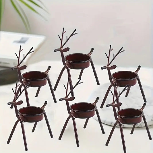 Deer Candle Holders (6) - Metal Reindeer Tealight Christmas Decor