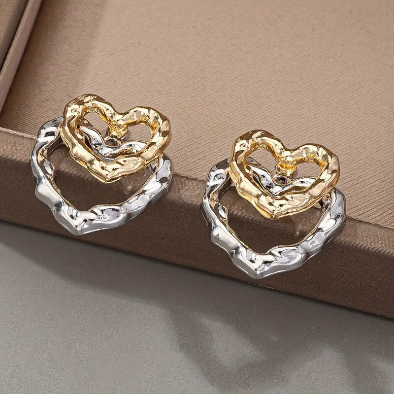 Double-Layer Metal Heart Earrings – 18K Gold Plated Alloy Sexy & Luxurious Party Accessory