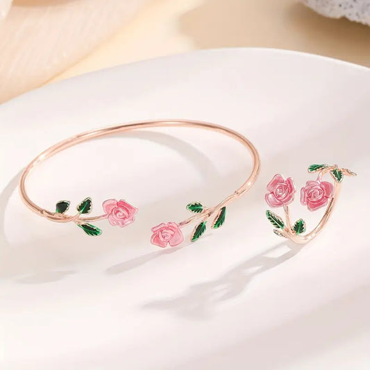 Rose Bangle Ring Set - Women's Jewelry