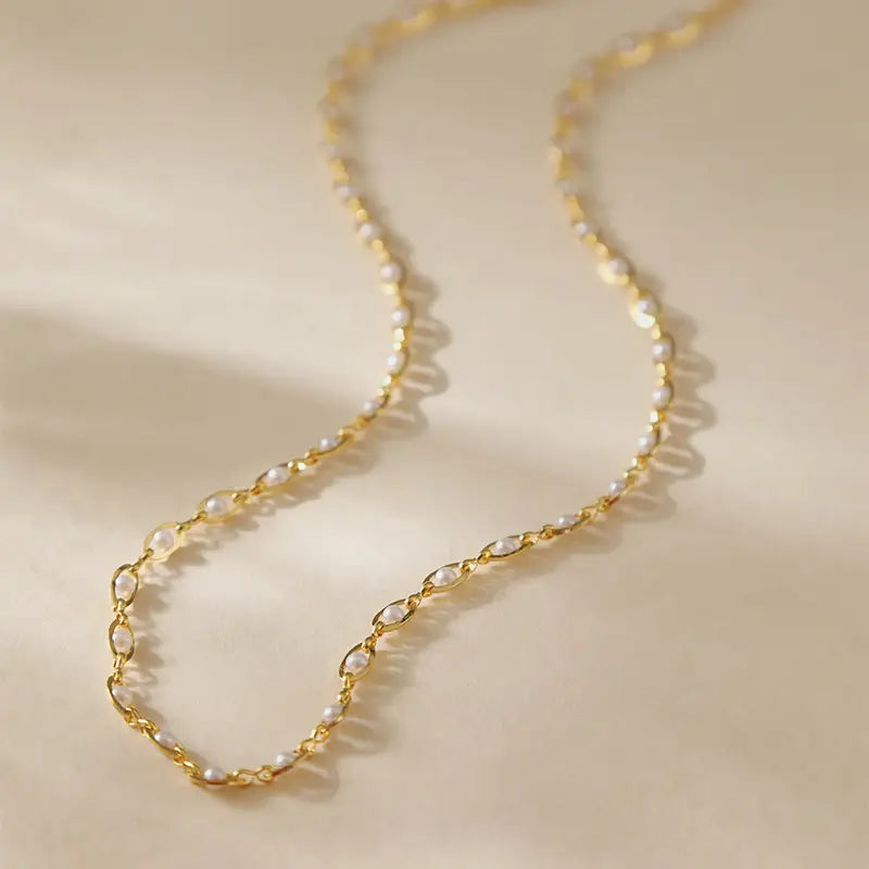 Shell Bead Necklace - 18K Gold Plated Pendant