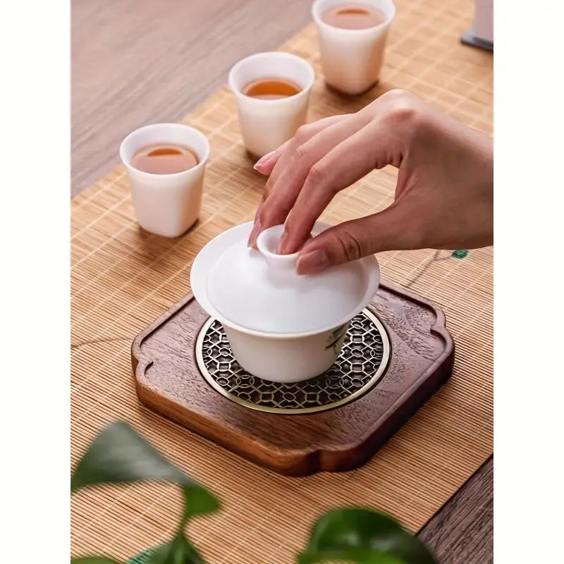 Walnut Wood Teapot Coaster - Heat Resistant Drink Mat Tea Accessory