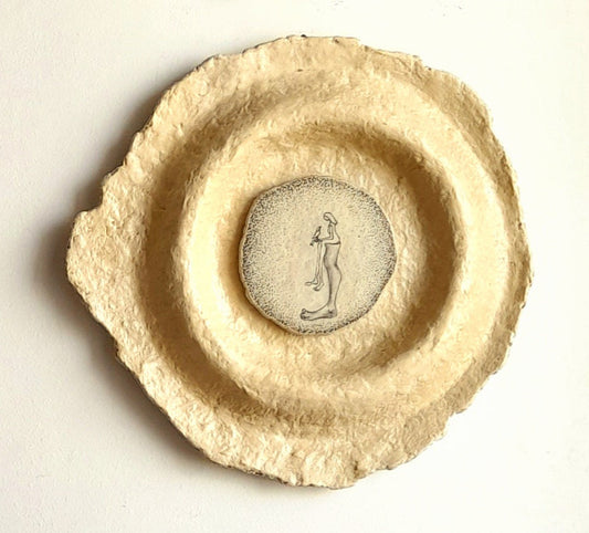 Papier-mache wall plate-hand drawing
