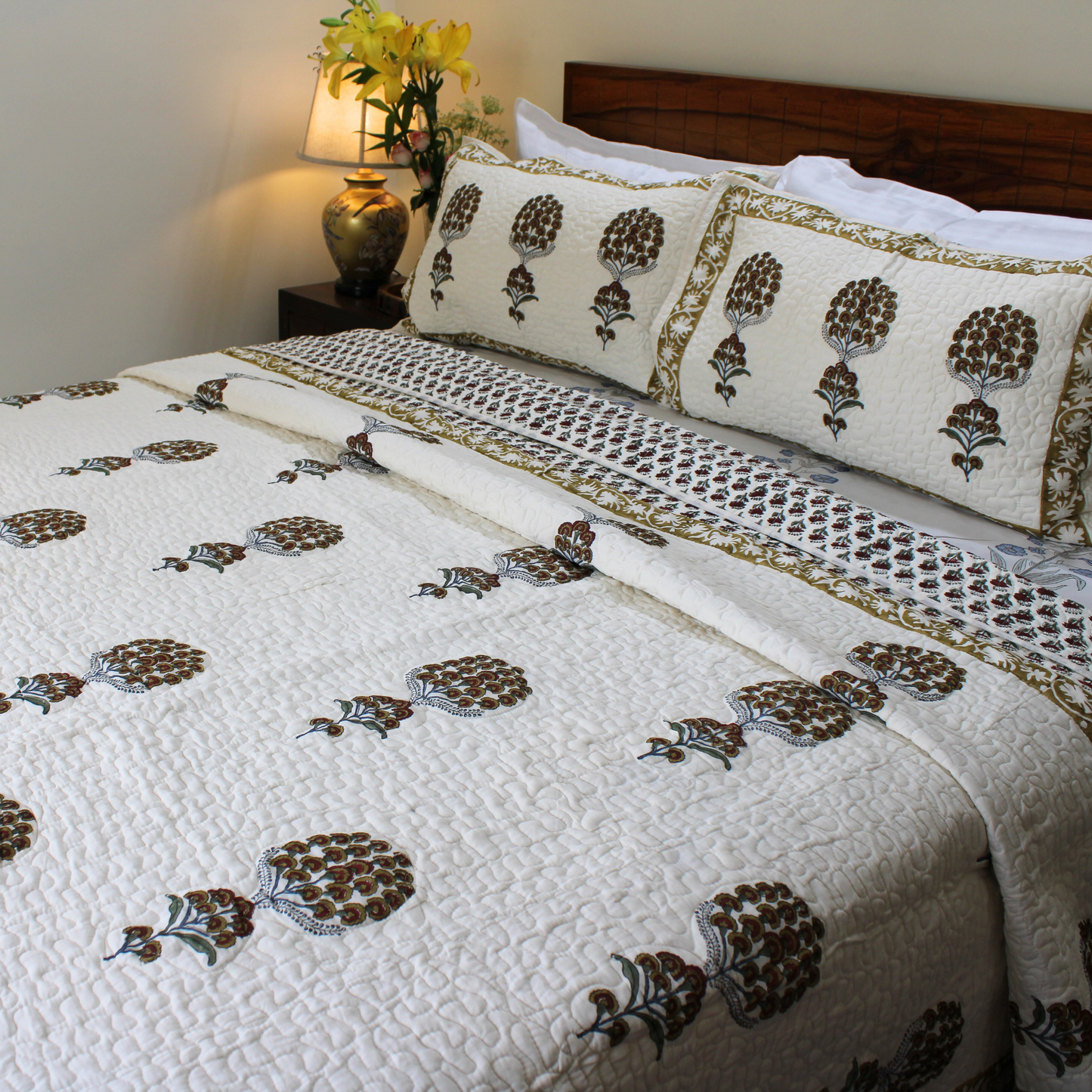 Bedsheet | Handblock Quilted |  3 Pc Set