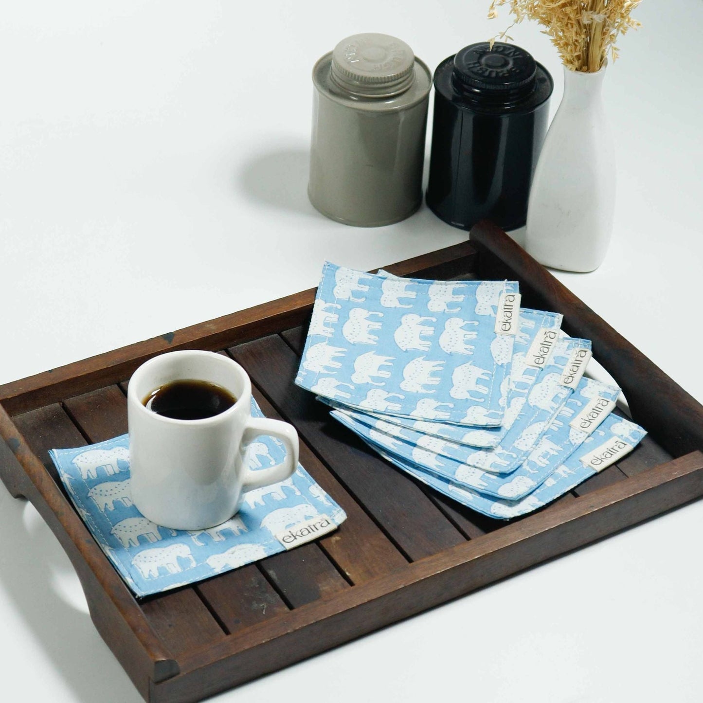 Hand-Stitched Cotton Coasters - Set of 6