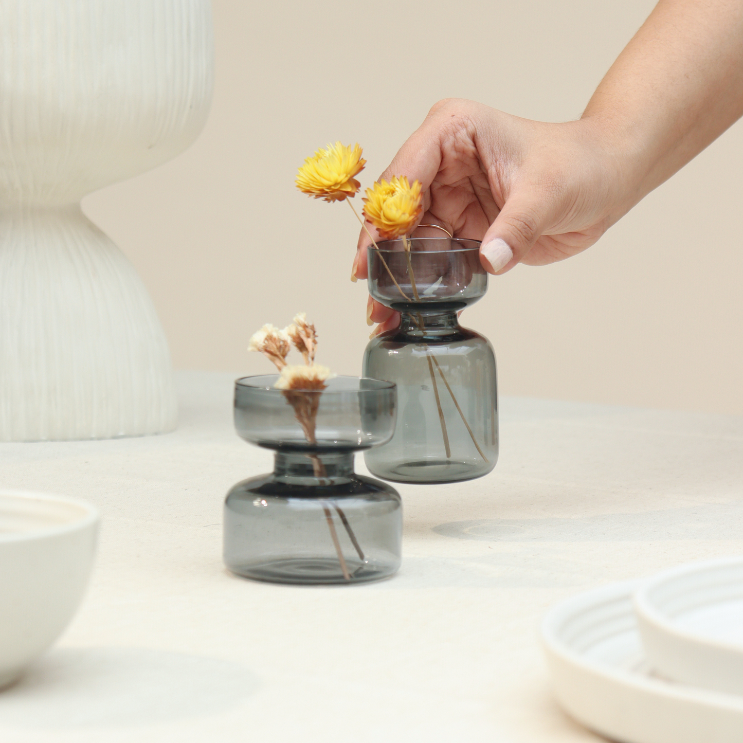 Tinted Glass Vase - Teal, Amber & Slate Grey