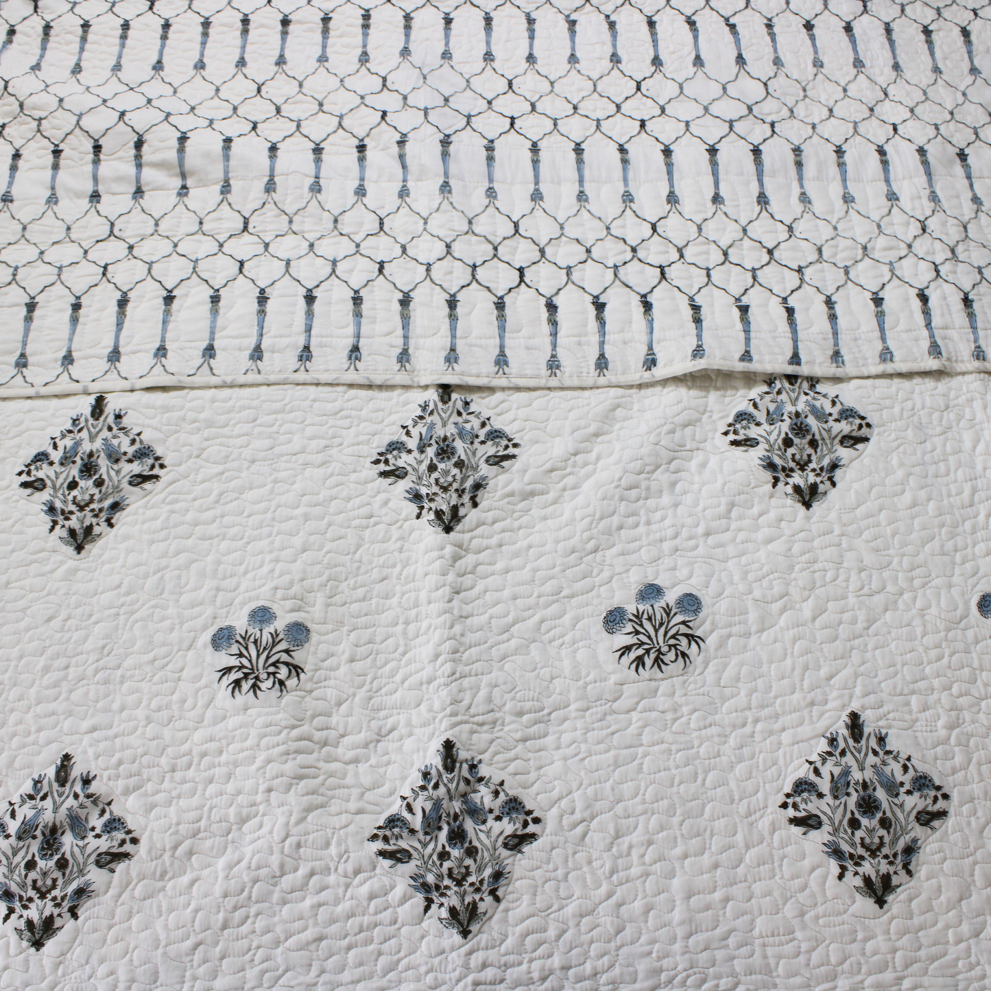 Bedsheet | Handblock Cotton Quilted | Set of 1 + 2 Pillow Covers
