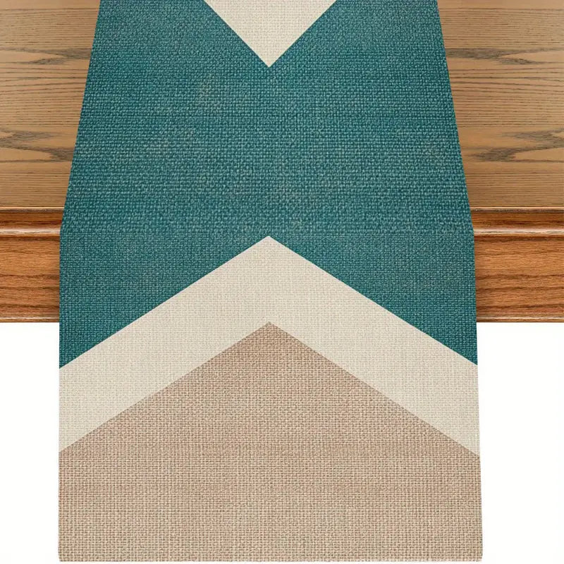 Teal Geometric Table Runner - Modern, Durable, Easy Clean Dining Decor