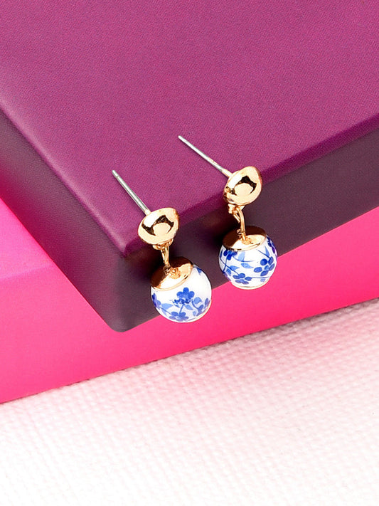 London Ceramic Beads – Drop Earrings – Geometric Blue Ceramic – 2cm Length