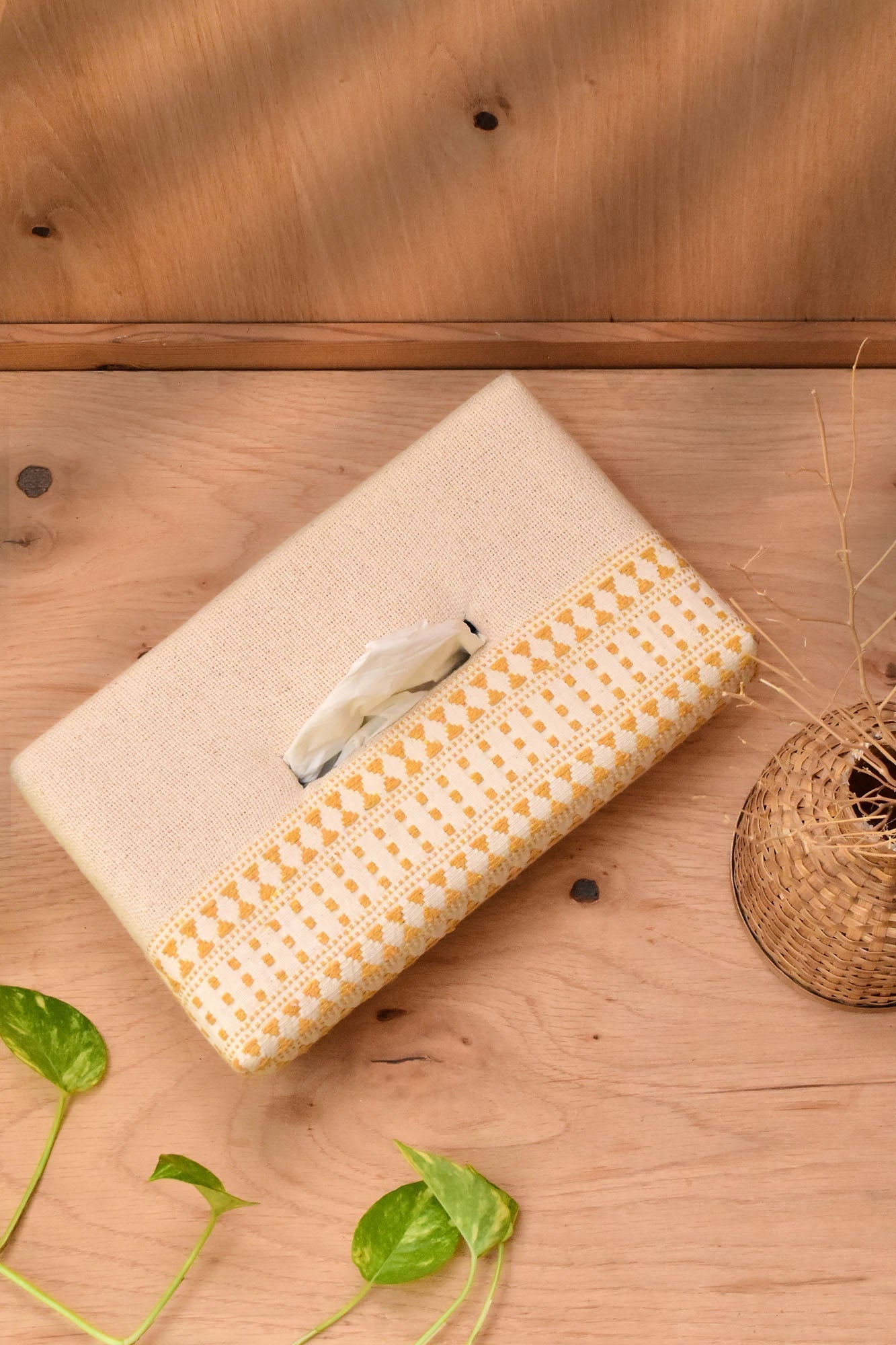 Handwoven Cotton Tissue Box - Geometric Pattern
