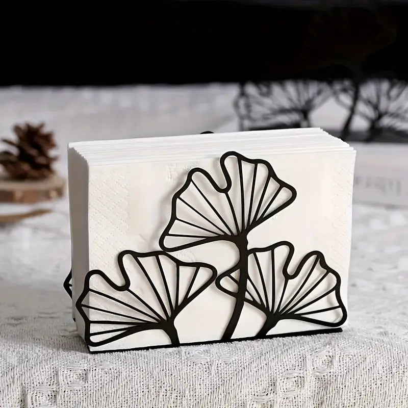 Ginkgo Leaf Napkin Holder - Metal Table Tissue Organizer
