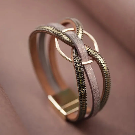 Leather Bangle Bracelet Women Magnetic Cuff Circle