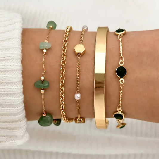 Rhinestone Bracelet Set - Pearl Cuff Bangles Jewelry