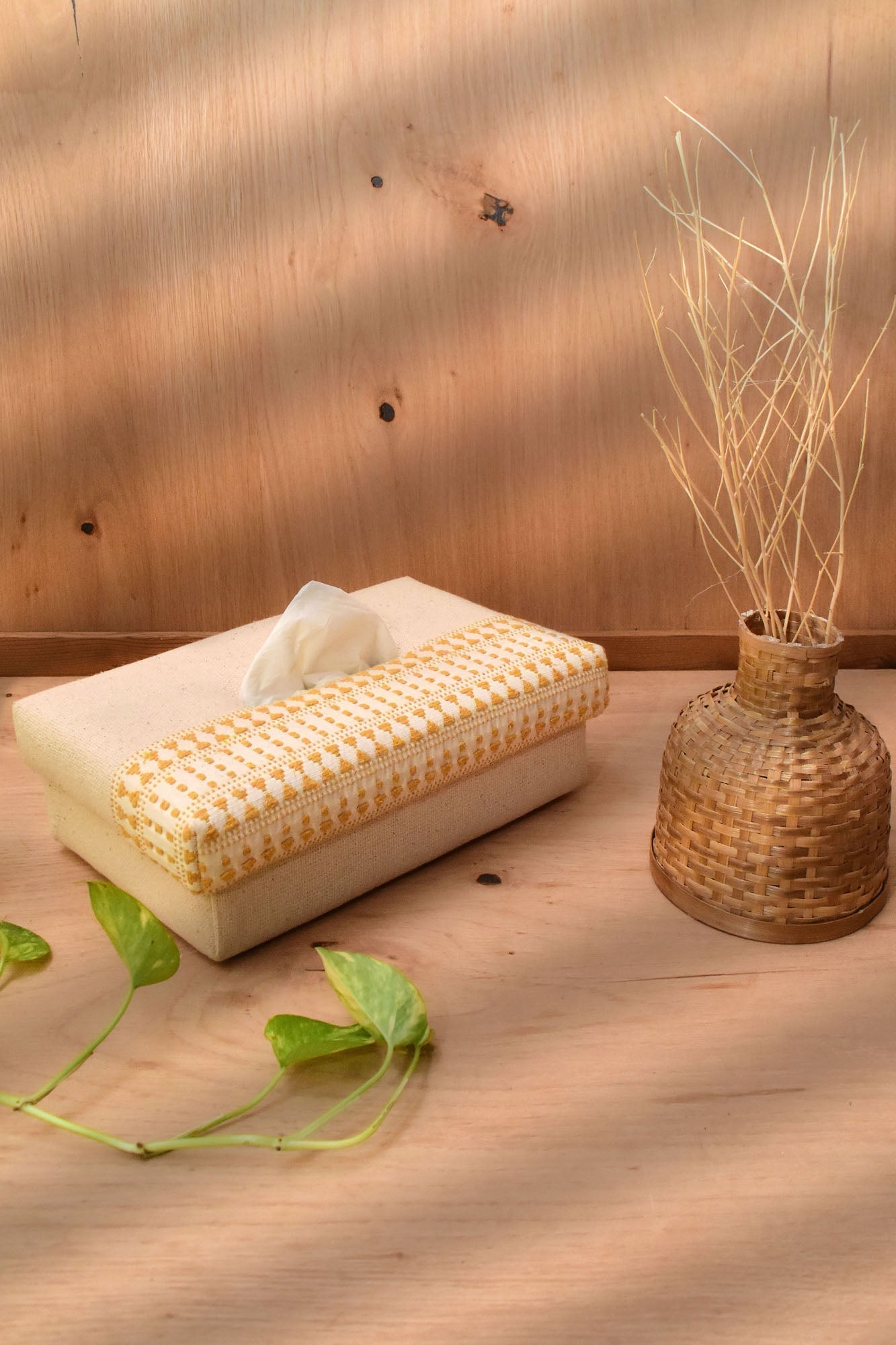 Handwoven Cotton Tissue Box - Geometric Pattern