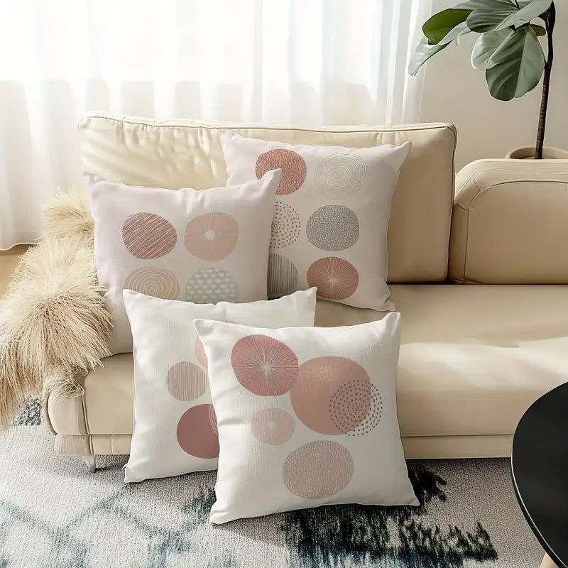 Linen Pillowcase Set (4) Geometric Print Sofa Decor