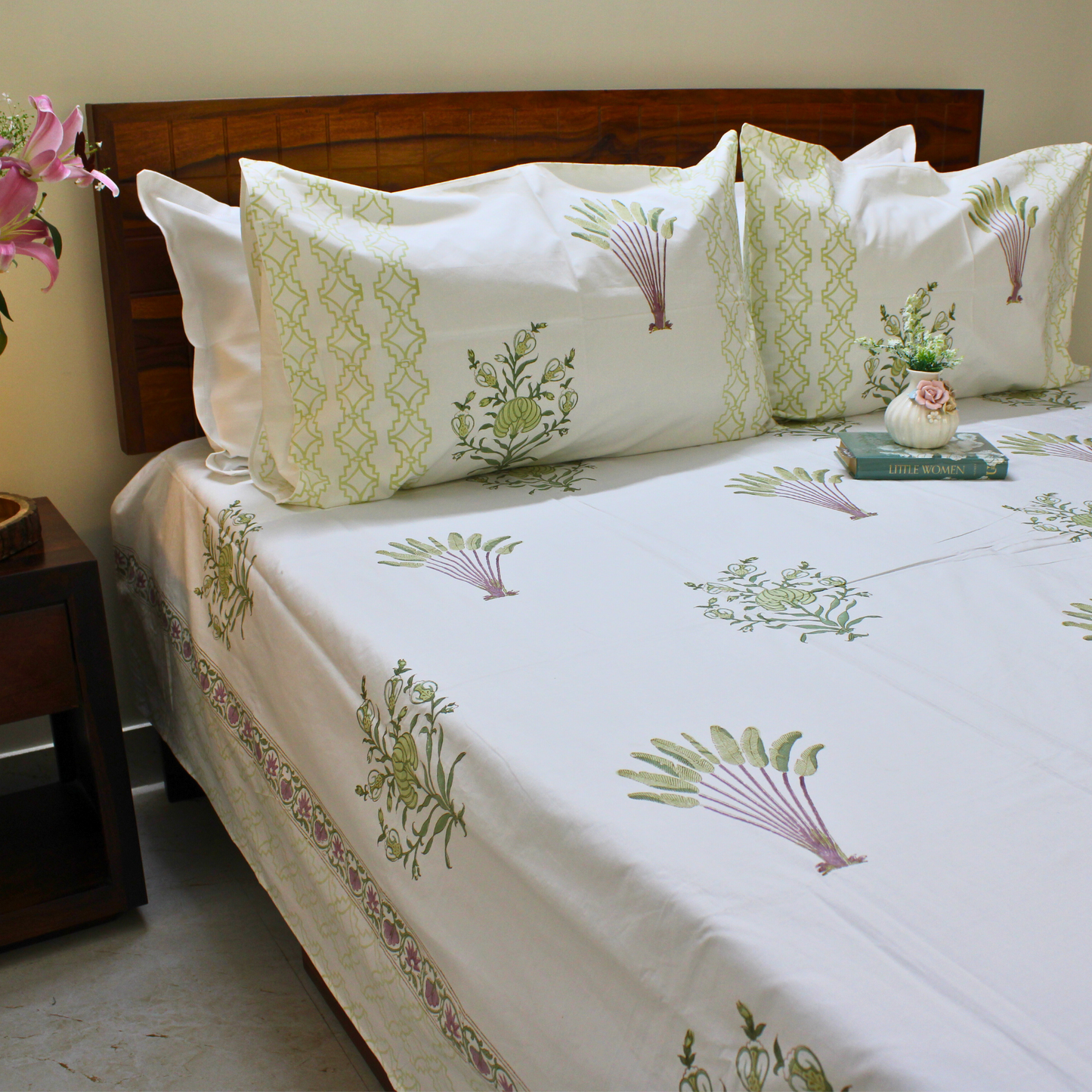 Bedsheet | Cotton Handblock-printed Garden | Set of 3