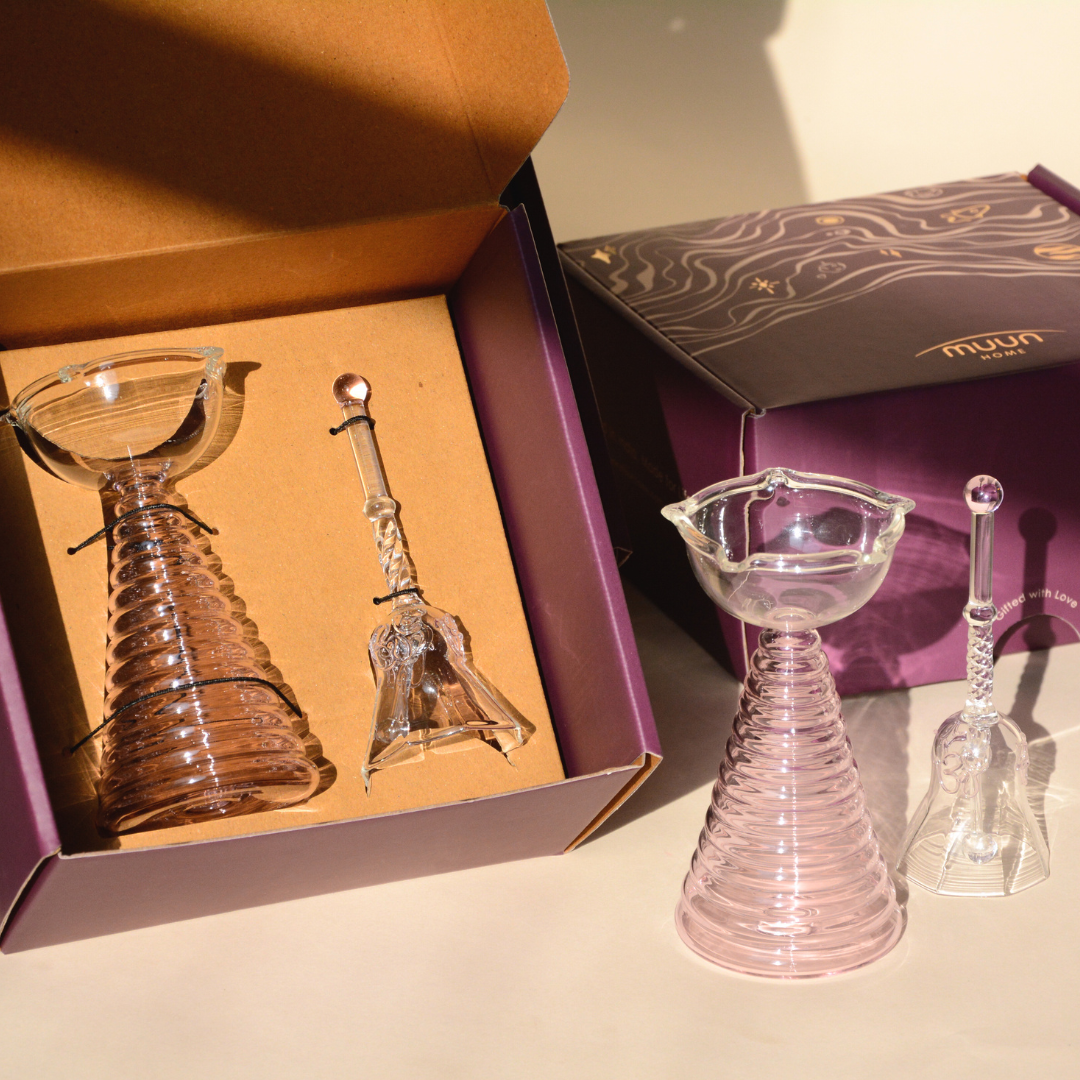Glass Ringing Bell Candle Holder - Modern Diya Design