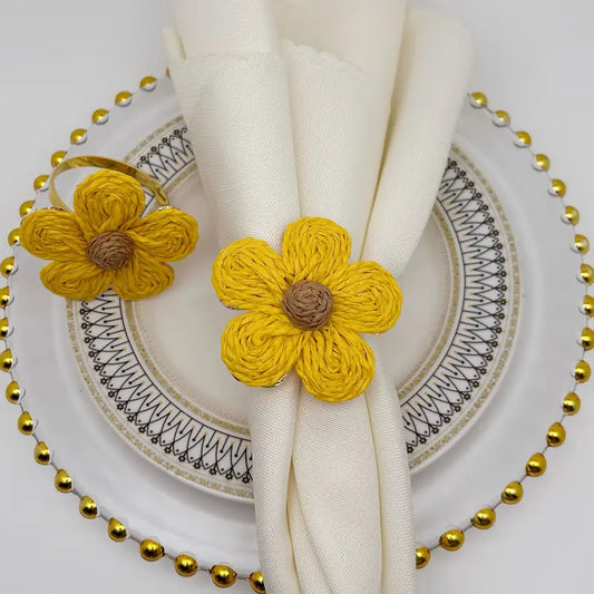 Boho Flower Napkin Rings 6pcs - Wedding Party Table Decor