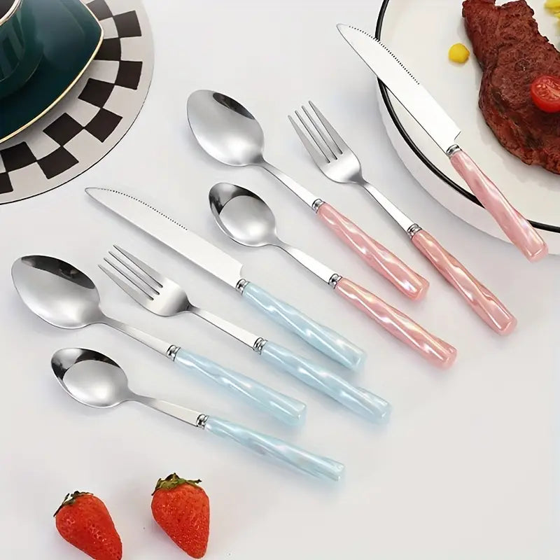 Colorful Ceramic Handle Cutlery Set - Stainless Steel Knife Fork Spoon