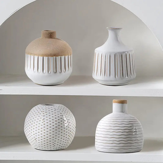 Boho Ceramic Vases Set - Minimalist Geometric Decor