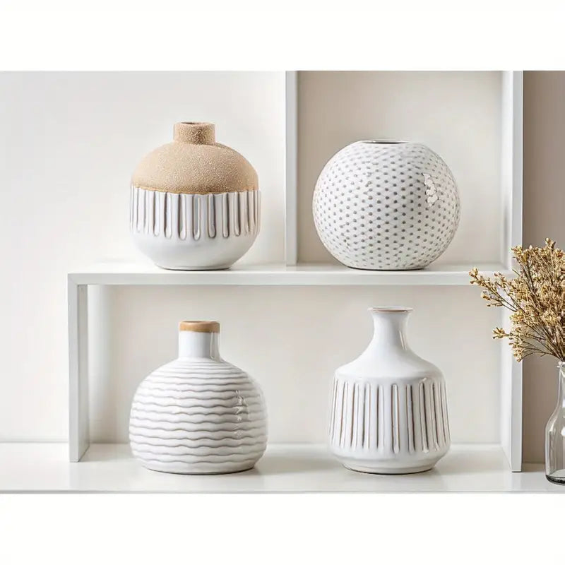 Boho Ceramic Vases Set - Minimalist Geometric Decor