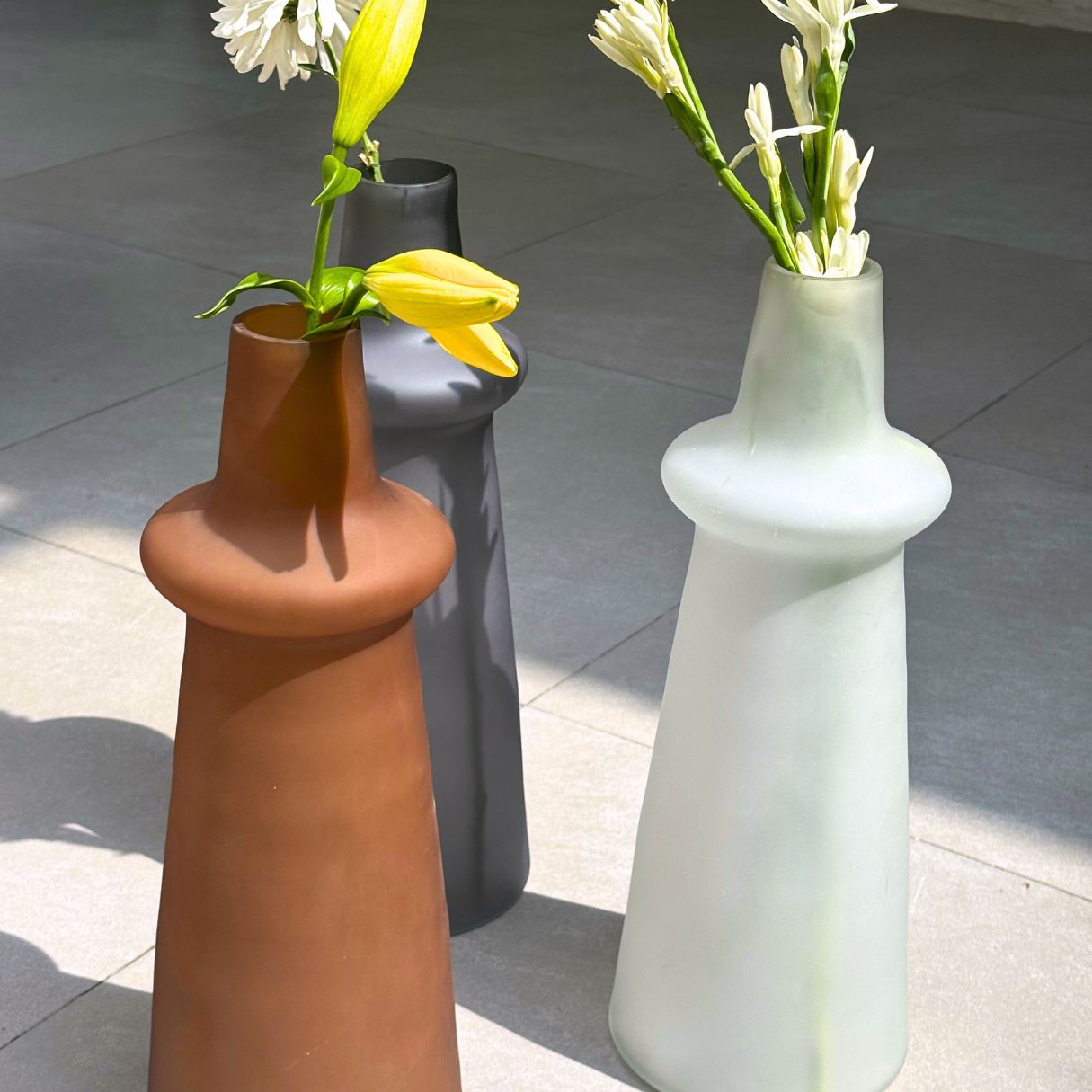 Frosted Glass Vase For Long Stems - 3 Colors