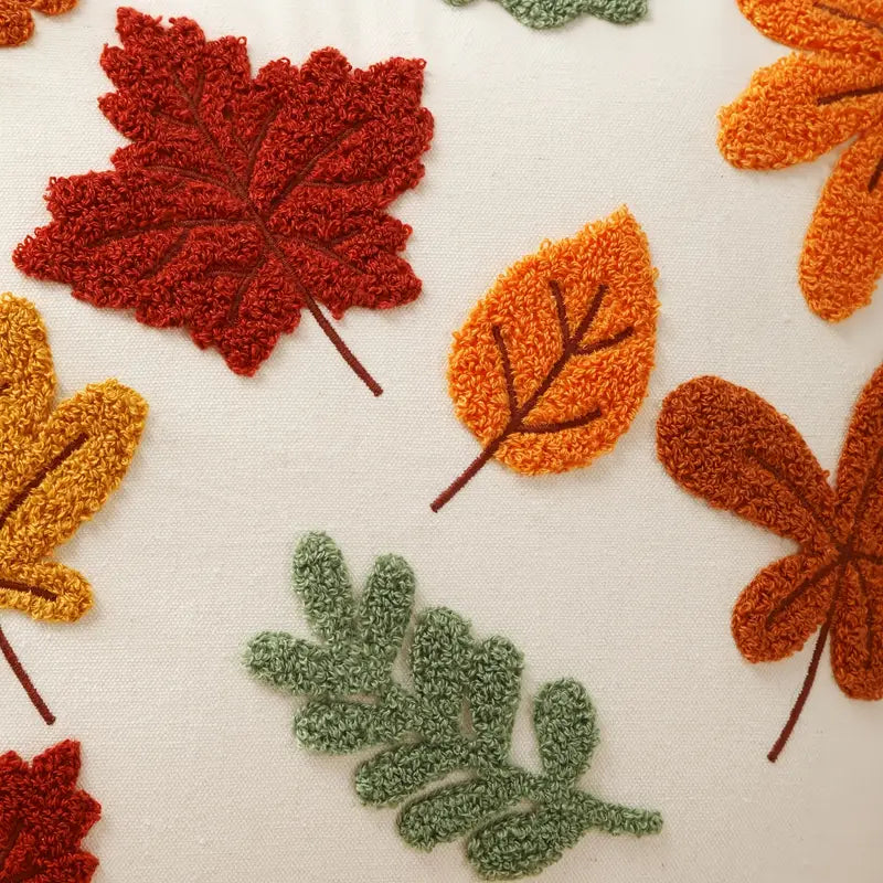 Autumn Leaf Embroidered Cushion Covers - 2pc Set