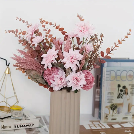 Silk Dahlia Bouquet Eucalyptus - Wedding Home Decor
