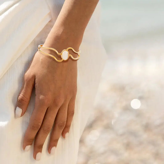 Cat Eye Stone Bracelet - Gold Plated Stainless Steel