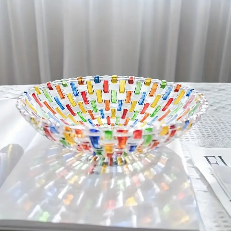 Hand-Painted Glass Fruit Bowl – Woven Crystal Plate for Living Room Decor