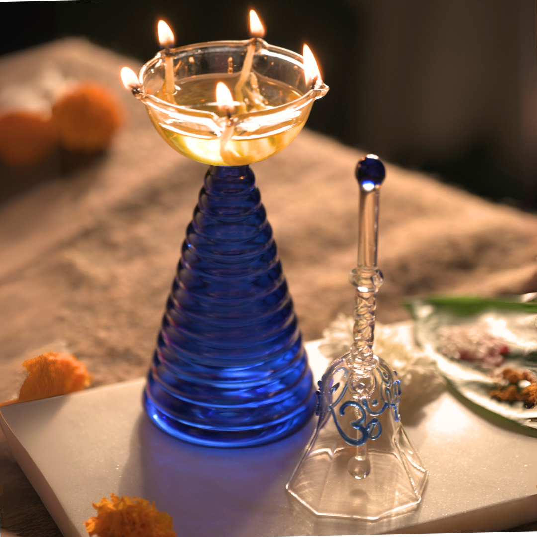 Glass Ringing Bell Candle Holder - Modern Diya Design