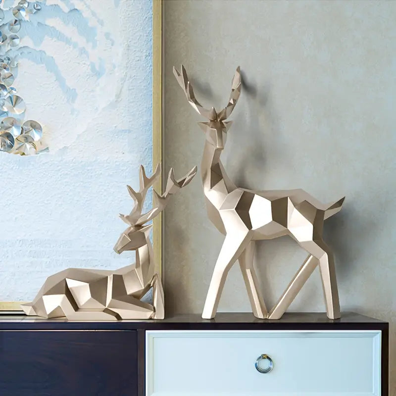 Resin Deer Statues - Geometric Decor for Shelf or Cabinet