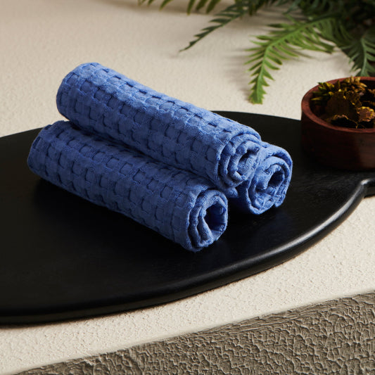 Cotton Waffle Face Towel - Cobalt, Absorbent
