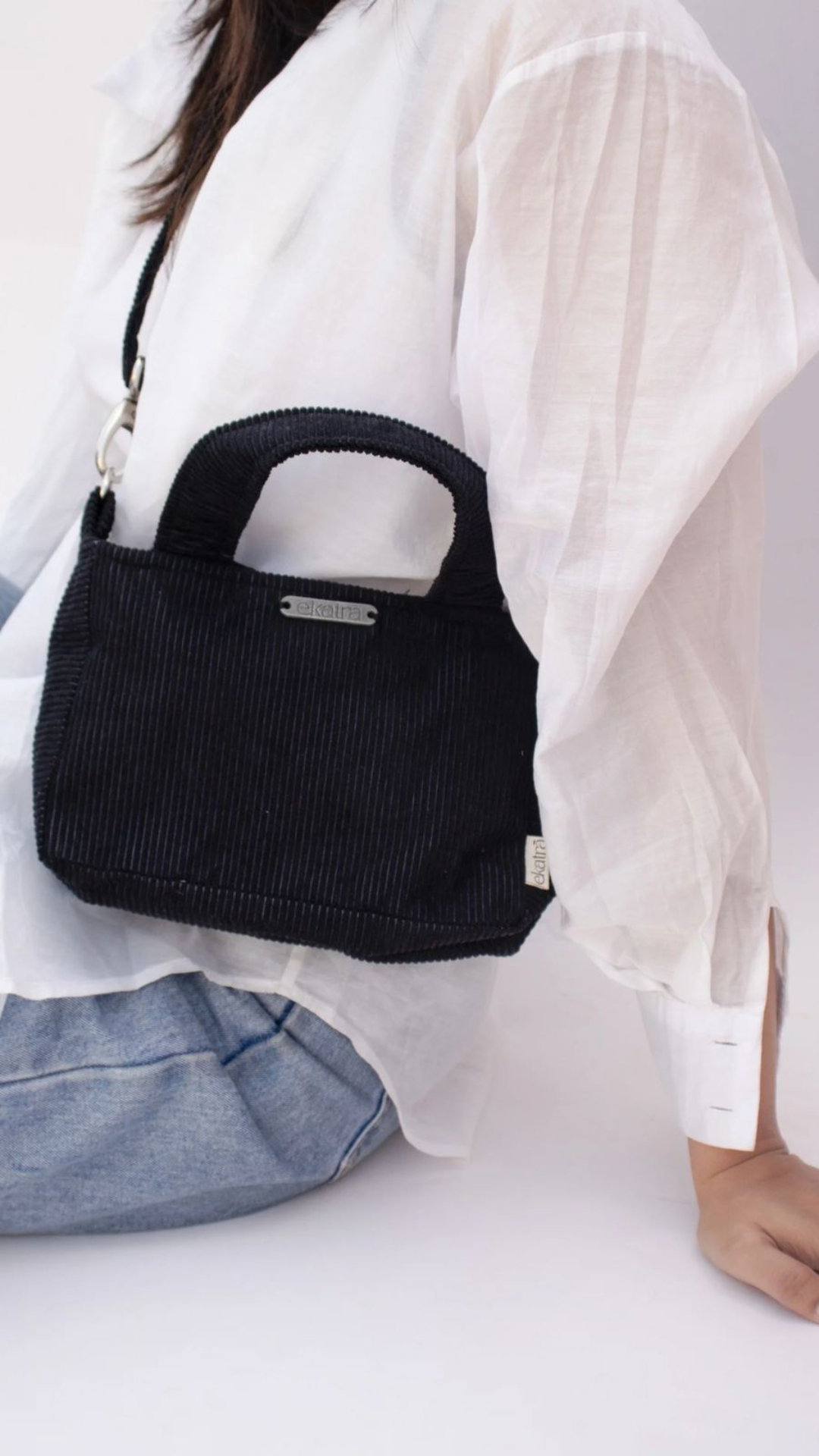 Hand-Dyed Corduroy Tote Bag With Detachable Strap - Mini