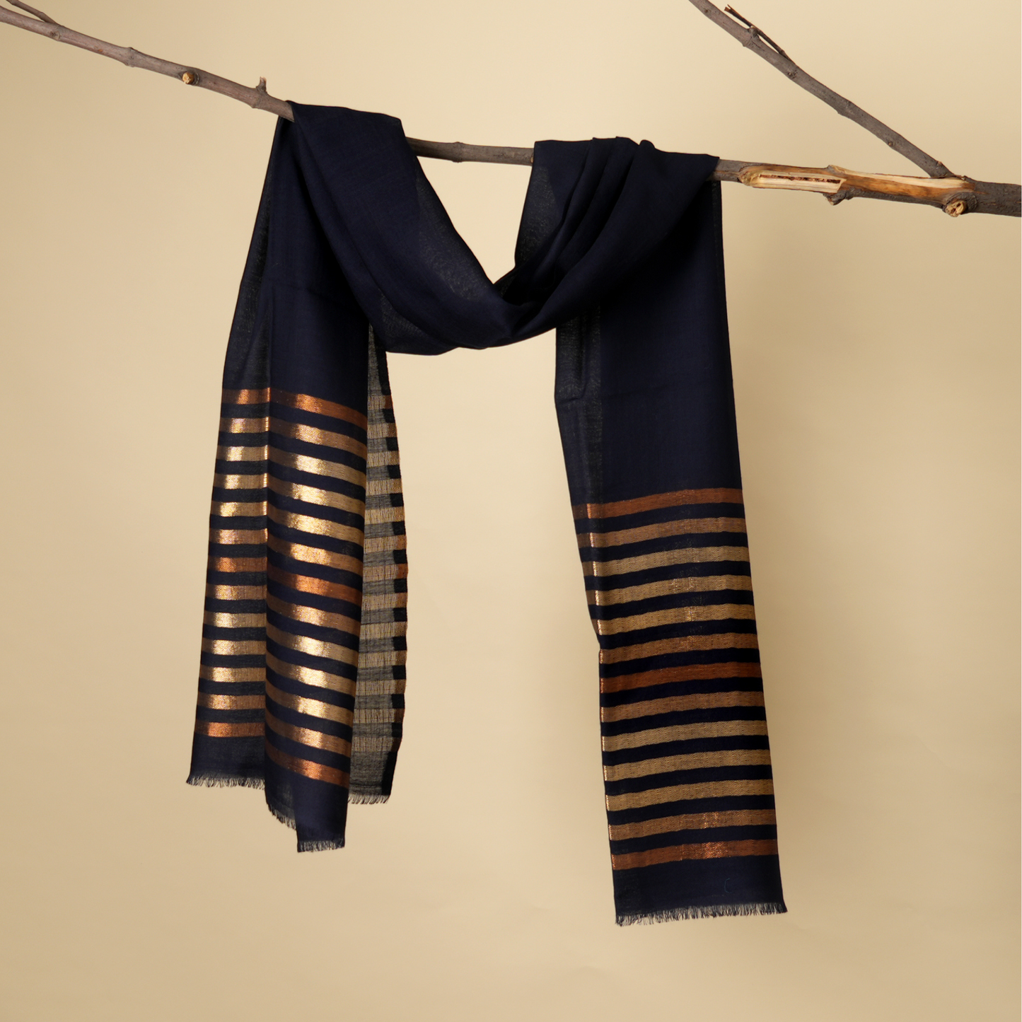 Scarf | Wool Blend Zari Work | Navy Blue