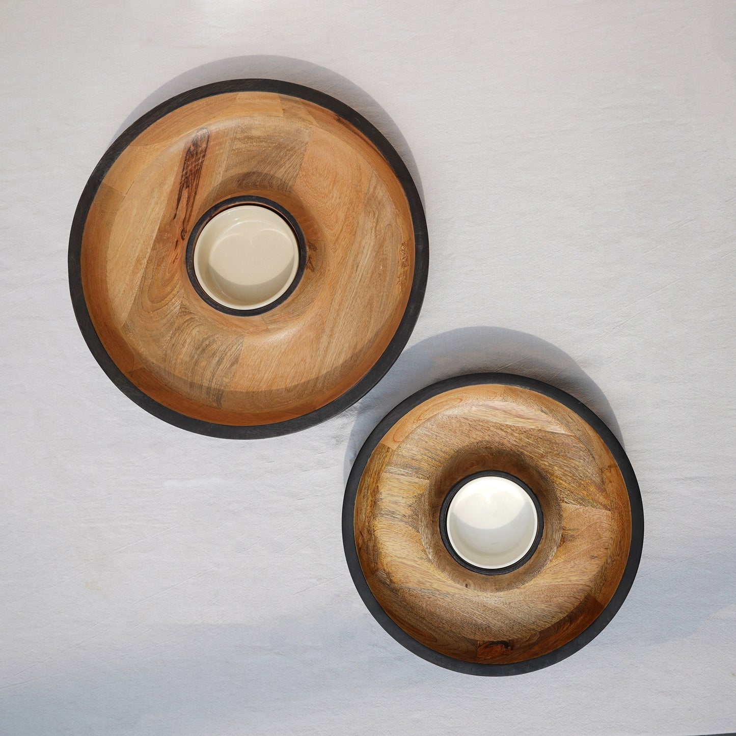 Mango Wood Serving Tray With Removable Bowl - Dual-Tone, Two Sizes